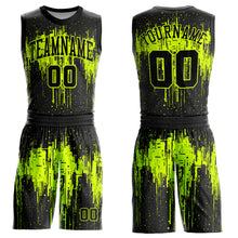 Load image into Gallery viewer, Custom Black Neon Green Round Neck Sublimation Basketball Suit Jersey