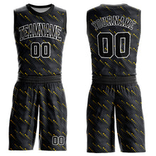 Load image into Gallery viewer, Custom Black Gold-White Round Neck Sublimation Basketball Suit Jersey