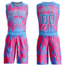Load image into Gallery viewer, Custom Pink Light Blue-White Round Neck Sublimation Basketball Suit Jersey