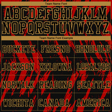 Load image into Gallery viewer, Custom Red Black-Old Gold Round Neck Sublimation Basketball Suit Jersey