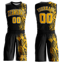 Load image into Gallery viewer, Custom Black Gold-White Round Neck Sublimation Basketball Suit Jersey