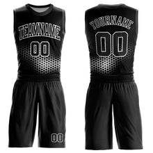 Load image into Gallery viewer, Custom Black White Round Neck Sublimation Basketball Suit Jersey