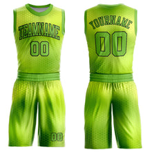 Load image into Gallery viewer, Custom Neon Green Black Round Neck Sublimation Basketball Suit Jersey
