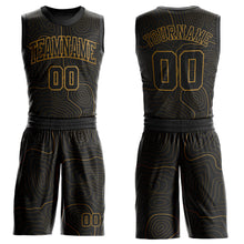 Load image into Gallery viewer, Custom Black Old Gold Round Neck Sublimation Basketball Suit Jersey