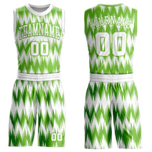 Load image into Gallery viewer, Custom White Neon Green Round Neck Sublimation Basketball Suit Jersey