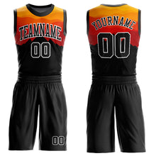 Load image into Gallery viewer, Custom Black Gold-Red Round Neck Sublimation Basketball Suit Jersey