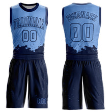 Load image into Gallery viewer, Custom Light Blue Navy Color Splash Round Neck Sublimation Basketball Suit Jersey