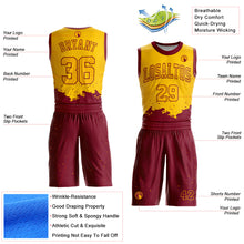 Load image into Gallery viewer, Custom Yellow Maroon Color Splash Round Neck Sublimation Basketball Suit Jersey