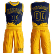 Load image into Gallery viewer, Custom Navy Yellow Color Splash Round Neck Sublimation Basketball Suit Jersey