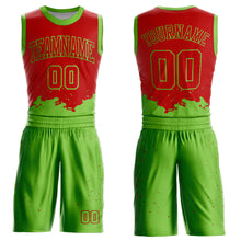 Load image into Gallery viewer, Custom Red Neon Green Color Splash Round Neck Sublimation Basketball Suit Jersey
