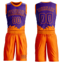 Load image into Gallery viewer, Custom Purple Bay Orange Color Splash Round Neck Sublimation Basketball Suit Jersey