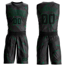 Load image into Gallery viewer, Custom Black Kelly Green Bright Lines Round Neck Sublimation Basketball Suit Jersey