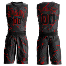 Load image into Gallery viewer, Custom Black Red Bright Lines Round Neck Sublimation Basketball Suit Jersey