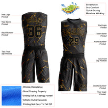 Load image into Gallery viewer, Custom Black Old Gold Bright Lines Round Neck Sublimation Basketball Suit Jersey