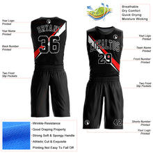 Load image into Gallery viewer, Custom Black White-Red Diagonal Lines Round Neck Sublimation Basketball Suit Jersey