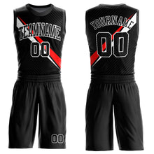 Load image into Gallery viewer, Custom Black White-Red Diagonal Lines Round Neck Sublimation Basketball Suit Jersey