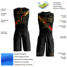 Load image into Gallery viewer, Custom Black Old Gold-Red Diagonal Lines Round Neck Sublimation Basketball Suit Jersey