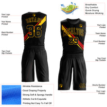 Load image into Gallery viewer, Custom Black Yellow-Red Diagonal Lines Round Neck Sublimation Basketball Suit Jersey