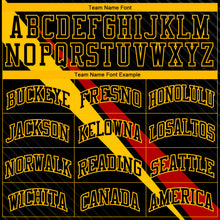 Load image into Gallery viewer, Custom Black Yellow-Red Diagonal Lines Round Neck Sublimation Basketball Suit Jersey