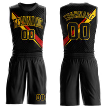 Load image into Gallery viewer, Custom Black Yellow-Red Diagonal Lines Round Neck Sublimation Basketball Suit Jersey