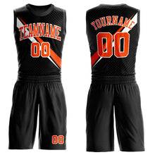 Load image into Gallery viewer, Custom Black Orange-White Diagonal Lines Round Neck Sublimation Basketball Suit Jersey