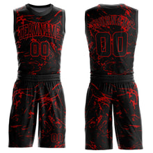 Load image into Gallery viewer, Custom Black Red Abstract Grunge Art Round Neck Sublimation Basketball Suit Jersey