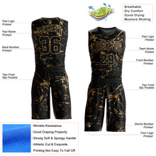Load image into Gallery viewer, Custom Black Old Gold Abstract Grunge Art Round Neck Sublimation Basketball Suit Jersey