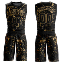 Load image into Gallery viewer, Custom Black Old Gold Abstract Grunge Art Round Neck Sublimation Basketball Suit Jersey