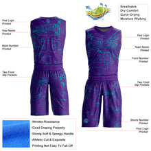 Load image into Gallery viewer, Custom Purple Teal Abstract Grunge Art Round Neck Sublimation Basketball Suit Jersey