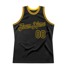 Load image into Gallery viewer, Custom Black Black Gold-Purple Authentic Throwback Basketball Jersey