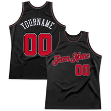 Load image into Gallery viewer, Custom Black Red-White Authentic Throwback Basketball Jersey