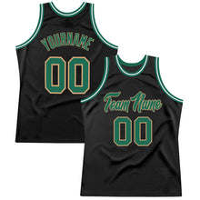Load image into Gallery viewer, Custom Black Kelly Green-Old Gold Authentic Throwback Basketball Jersey
