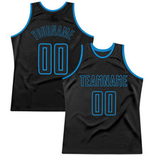 Load image into Gallery viewer, Custom Black Black-Blue Authentic Throwback Basketball Jersey