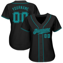 Load image into Gallery viewer, Custom Black Teal Authentic Baseball Jersey