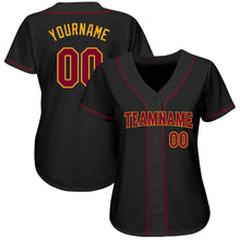 Load image into Gallery viewer, Custom Black Crimson-Gold Authentic Baseball Jersey