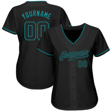 Load image into Gallery viewer, Custom Black Black-Teal Authentic Baseball Jersey