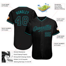 Load image into Gallery viewer, Custom Black Black-Teal Authentic Baseball Jersey