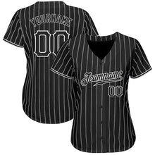 Load image into Gallery viewer, Custom Black White Pinstripe Black-White Authentic Baseball Jersey