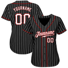 Load image into Gallery viewer, Custom Black White Pinstripe White-Red Authentic Baseball Jersey
