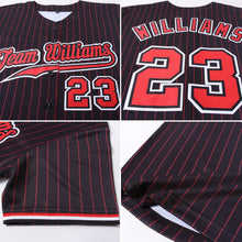 Load image into Gallery viewer, Custom Black Red Pinstripe Red-White Authentic Baseball Jersey