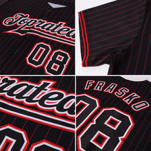 Load image into Gallery viewer, Custom Black Red Pinstripe Black-White Authentic Baseball Jersey