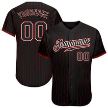 Load image into Gallery viewer, Custom Black Red Pinstripe Black-White Authentic Baseball Jersey