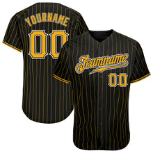 Load image into Gallery viewer, Custom Black Gold Pinstripe Gold-White Authentic Baseball Jersey