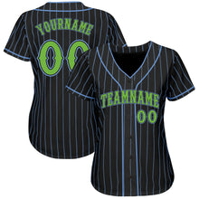 Load image into Gallery viewer, Custom Black Light Blue Pinstripe Neon Green Authentic Baseball Jersey