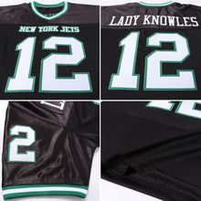 Load image into Gallery viewer, Custom Black White-Kelly Green Mesh Authentic Throwback Football Jersey