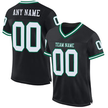 Load image into Gallery viewer, Custom Black White-Kelly Green Mesh Authentic Throwback Football Jersey