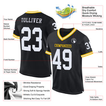 Load image into Gallery viewer, Custom Black White-Gold Mesh Authentic Throwback Football Jersey