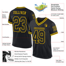 Load image into Gallery viewer, Custom Black Black-Gold Mesh Authentic Throwback Football Jersey
