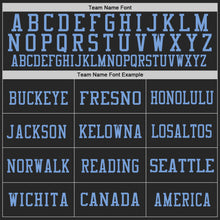 Load image into Gallery viewer, Custom Black Red-Light Blue Mesh Authentic Throwback Football Jersey