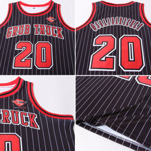 Load image into Gallery viewer, Custom Black White Pinstripe Red-White Authentic Basketball Jersey